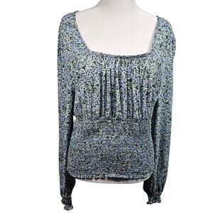 Polly & Esther Floral Long Sleeve Smocked Elastic Boho Top Teen/Junior Size XL